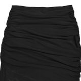 EVE Sexy Wrap Chest Pleated Mesh Two Piece Skirts Set BY-7456