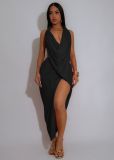 EVE Deep V Neck Pleated Long Dress GTYZ-7577