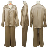 EVE Long Sleeve Solid Shirt Two Piece Pants Set YF-20040