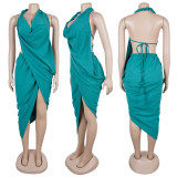 EVE Deep V Neck Pleated Long Dress GTYZ-7577