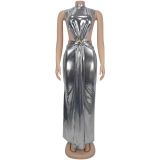 EVE Sexy High Collar Sleeveless Split Maxi Dress BY-7476