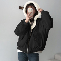 EVE Solid Color Hooded Zipper Plush Jacket GSZM-ZTP1449