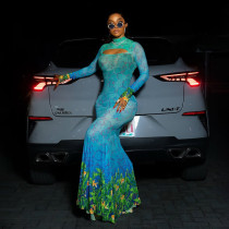 EVE Print Hollow Out Sexy Fishtail Dress DLSF-K25D76944