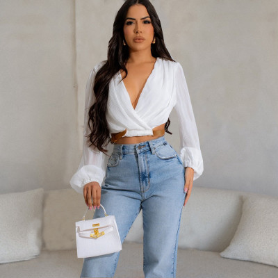 EVE Lantern Long Sleeve Solid Color Top GNZD-51365THD