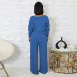 EVE Long Sleeve Solid Color Tops+Jumpsuit 2 Piece Set YF-10794