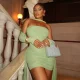 EVE Solid Color Long Sleeve Pleated Mini Dress Suit(With Silk Scarf) DLSF-K25S74947