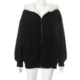 EVE Solid Color Hooded Zipper Plush Jacket GSZM-ZTP1449