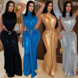 EVE Sexy High Collar Sleeveless Split Maxi Dress BY-7476