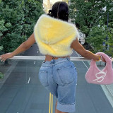 EVE Solid Color Fur Zipper Hooded Short Jacket GDSF-J25TP213