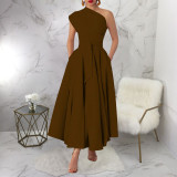 EVE Sleeveless Slash Neck Solid Maxi Dress YF-20011