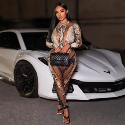 EVE Snake Print Skinny Bodysuit Pants Suit DLSF-K25S77067