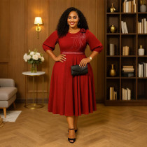 EVE O Neck Half Sleeve Solid Color Long Dress CYA-901973