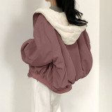 EVE Solid Color Hooded Zipper Plush Jacket GSZM-ZTP1449