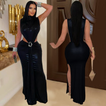 EVE Sexy High Collar Sleeveless Split Maxi Dress BY-7476