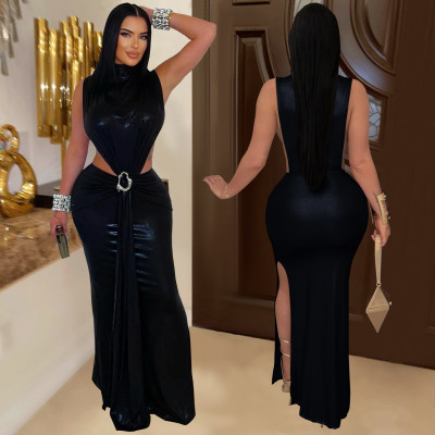 EVE Sexy High Collar Sleeveless Split Maxi Dress BY-7476