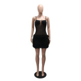 EVE Mesh Patchwork Sling Mini Dress CYA-901963