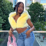 EVE Solid Color Fur Zipper Hooded Short Jacket GDSF-J25TP213