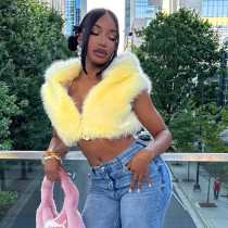 EVE Solid Color Fur Zipper Hooded Short Jacket GDSF-J25TP213