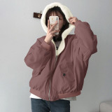 EVE Solid Color Hooded Zipper Plush Jacket GSZM-ZTP1449