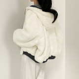 EVE Solid Color Hooded Zipper Plush Jacket GSZM-ZTP1449