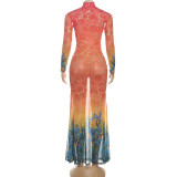 EVE Print Hollow Out Sexy Fishtail Dress DLSF-K25D76944