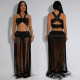 EVE Sexy Sleeveless Wrap Chest Tassel Long Skirts Suit BY-7438