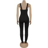 EVE Shoulder Strap Slim Solid Color Jumpsuit  BY-7490