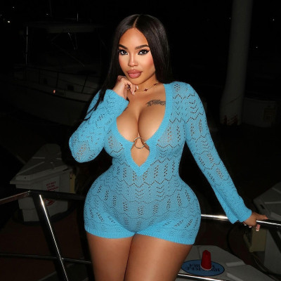 EVE Hollow Out V Neck Long Sleeve Romper MXBF-D25RP265