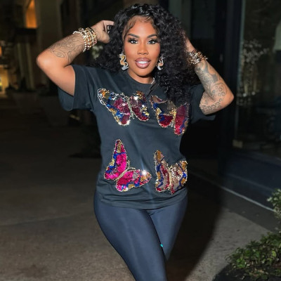 EVE Sequin Embroidery Short-sleeved T-shirt GNZD-51627THD