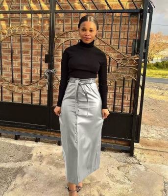 EVE Split Half PU Leather Skirt(With Belt) QODY-6005