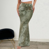 EVE Printed Low-waist Fishtail Skirt GFRT-42053SBG