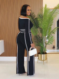 EVE One Shoulder Patchwork Long Sleeve Pants Suit NY-9191