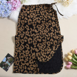 EVE Leopard Print Drawstring Tie Up Split Skirt GNZD-51556DBD