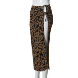 EVE Leopard Print Drawstring Tie Up Split Skirt GNZD-51556DBD