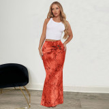 EVE Printed Low-waist Fishtail Skirt GFRT-42053SBG