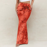EVE Printed Low-waist Fishtail Skirt GFRT-42053SBG