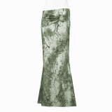 EVE Printed Low-waist Fishtail Skirt GFRT-42053SBG