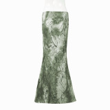 EVE Printed Low-waist Fishtail Skirt GFRT-42053SBG