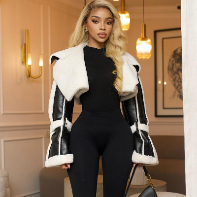 EVE Leather Patchwork Long Sleeve Coats GZJQ-K24C75271