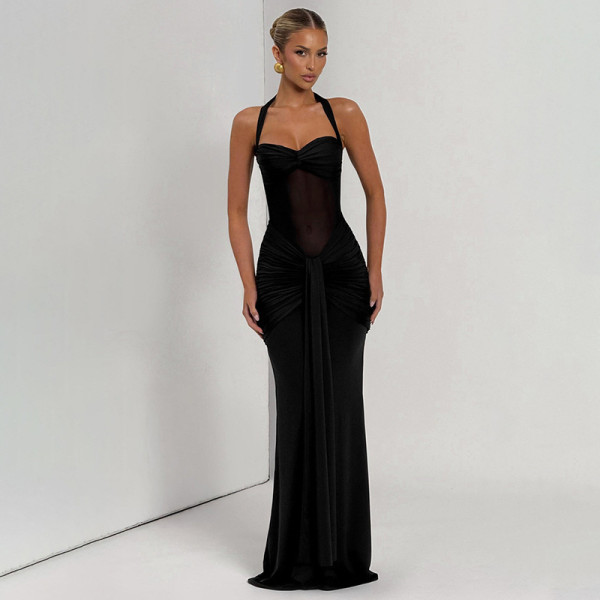 EVE Mesh Patchwork Halterneck Maxi Dress GSLF-K25D76693