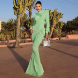 EVE Solid Color Backless Pleated Maxi Dress GSLF-K25D74925