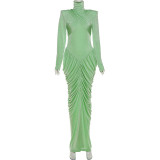 EVE Solid Color Backless Pleated Maxi Dress GSLF-K25D74925