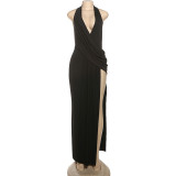 EVE Halterneck Backless Split Maxi Dress GSLF-K24D77130