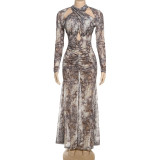 EVE Snake Print Long Sleeve Hollow Out Maxi Dress GSLF-K25D74472
