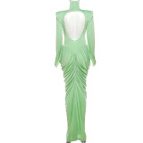 EVE Solid Color Backless Pleated Maxi Dress GSLF-K25D74925