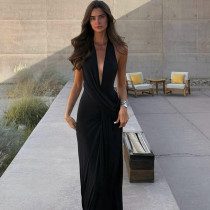 EVE Halterneck Backless Split Maxi Dress GSLF-K24D77130