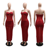 EVE Solid Color Wrap Chest Hot Drill Maxi Dress CYA-901960
