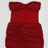 EVE Solid Color Wrap Chest Hot Drill Maxi Dress CYA-901960
