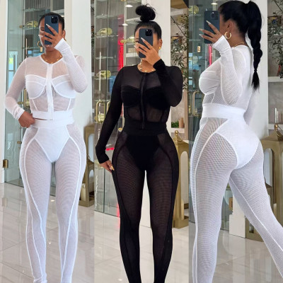 EVE Casual Mesh Zipper Two Piece Pants Set SH-391418