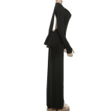 EVE Long Sleeve Solid Color Backless Maxi Dress XEF-K25D78220